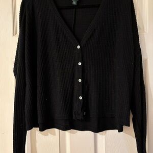 Wild Fable Black Ribbed Cardigan Size Medium